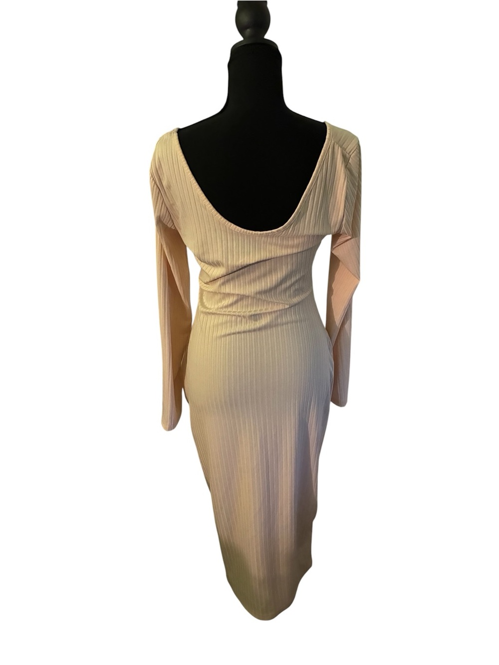Long Sleeve Scoop Neck Ribbed Maxi Dress - Cream - Picture 4 of 5